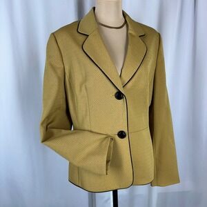 Le Suit Yellow Black Piped Blazer Size 14 Career Jacket